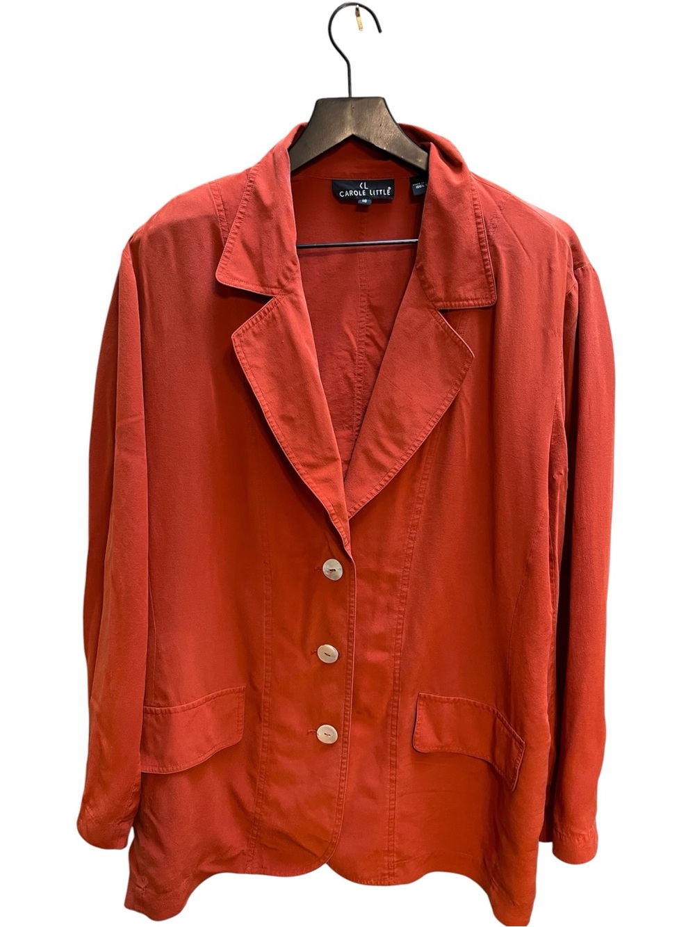 Carole Little vintage Silk Women's Red Button-Front Blazer Jacket size 16”